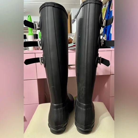 Hunter Original Tall Multi Buckle Boots Matte Black | Women’s Size 9 - Picture 2 of 4